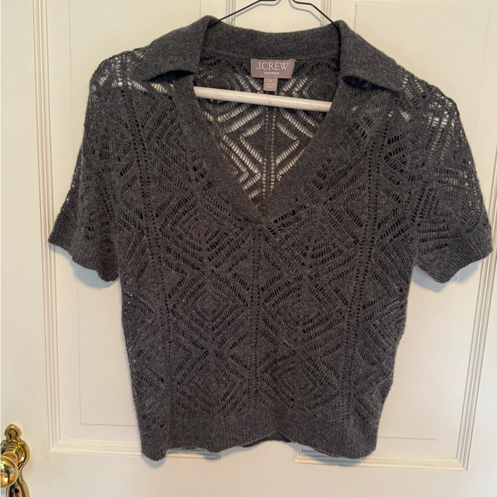 J. Crew cashmere  Lace Knit Johnny collar top